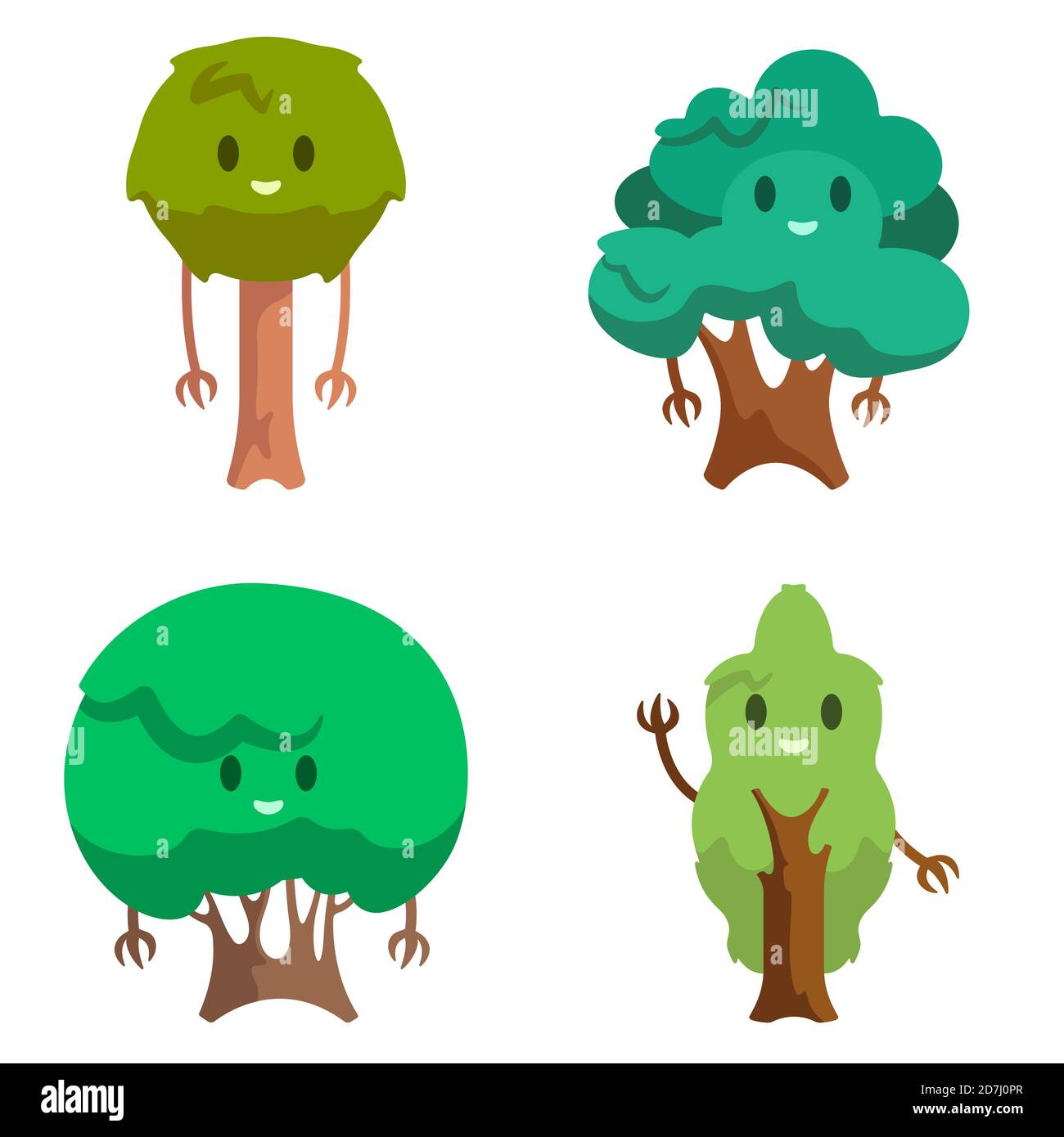 Set von verschiedenen anthropomorphen Bäumen. Lustige Charaktere im Cartoon-Stil. Stock Vektor