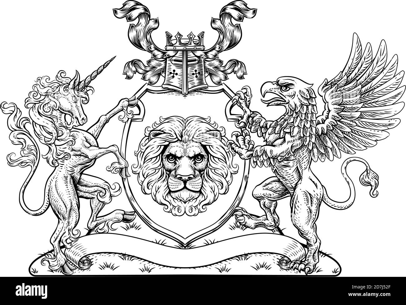 Wappen Crest Griffin Unicorn Lion Shield Stock Vektor