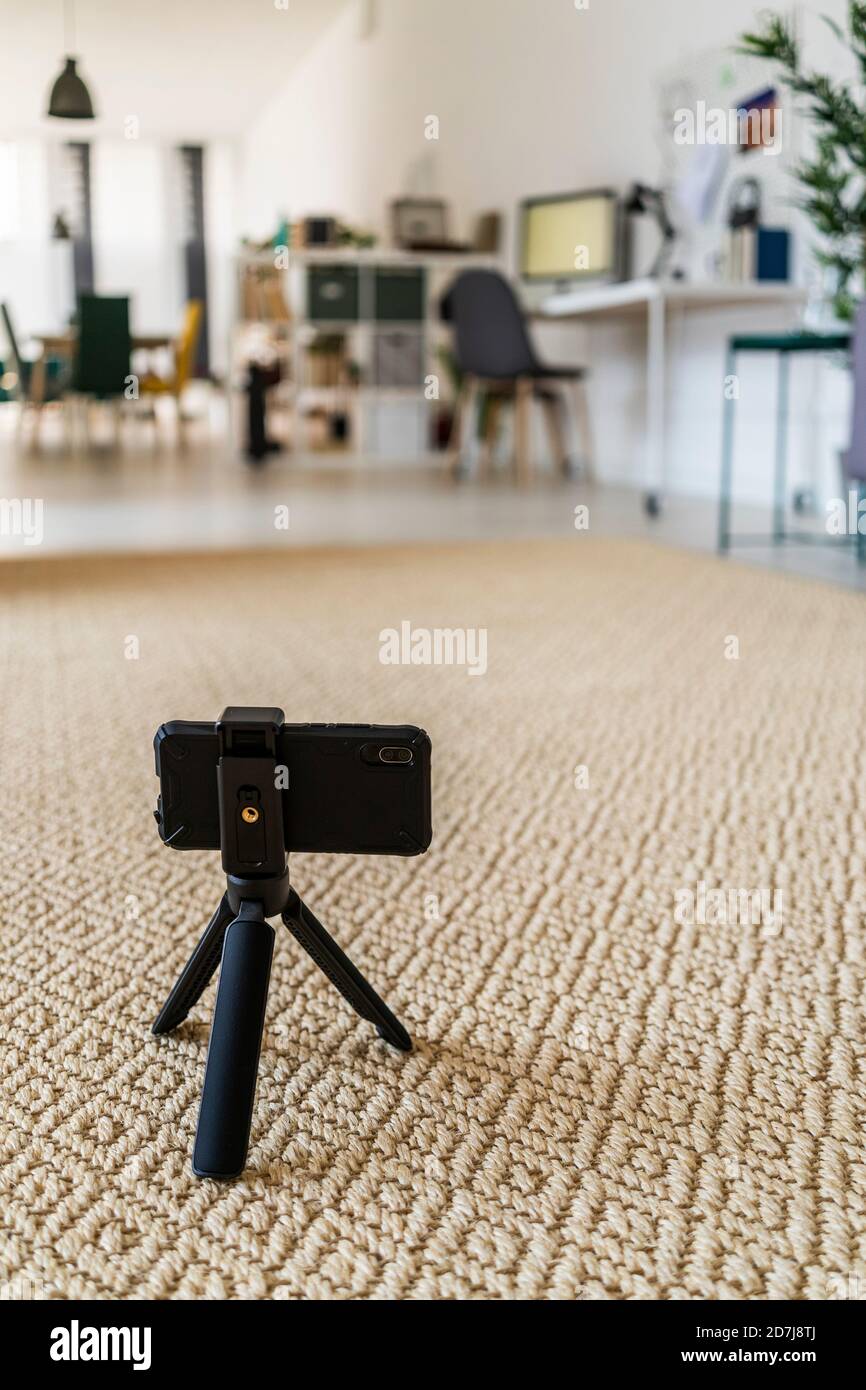 Stativ zu Hause auf Teppich gehalten Stockfoto