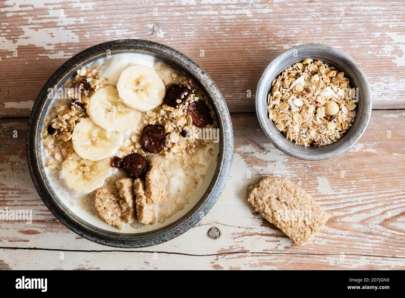 Bananenbrei und Hafer Stockfoto