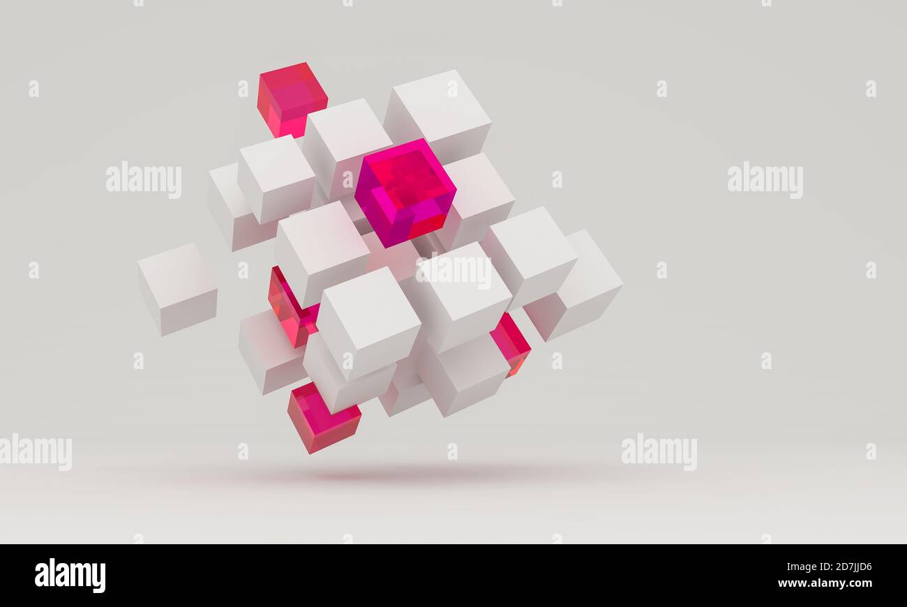 Konzeptionelle Hintergrundbild mit Cube Figur und sozialen Anschlussleitungen. 3D-Rendering Stockfoto