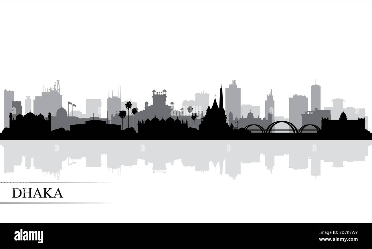 Dhaka City Skyline Silhouette Hintergrund, Vektor-Illustration Stockfoto