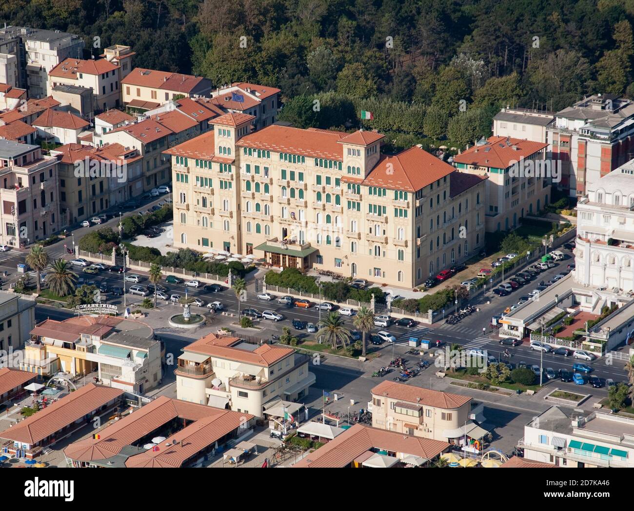 Luftaufnahme von Viareggio Strand und Promenade Stockfoto