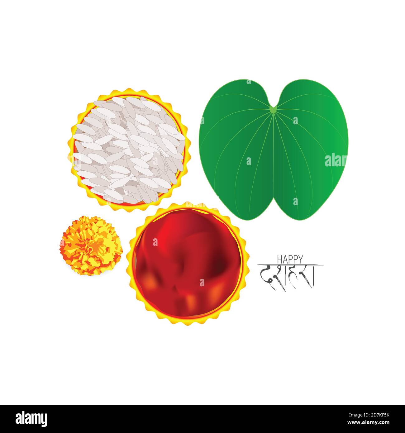 Happy Dussehra Grußkarte, grünes Blatt Bauhinia racemosa und Reis, Indian Festival dussehra. Grußkarte mit Bogen und Köcher für Navratri Festival Stock Vektor