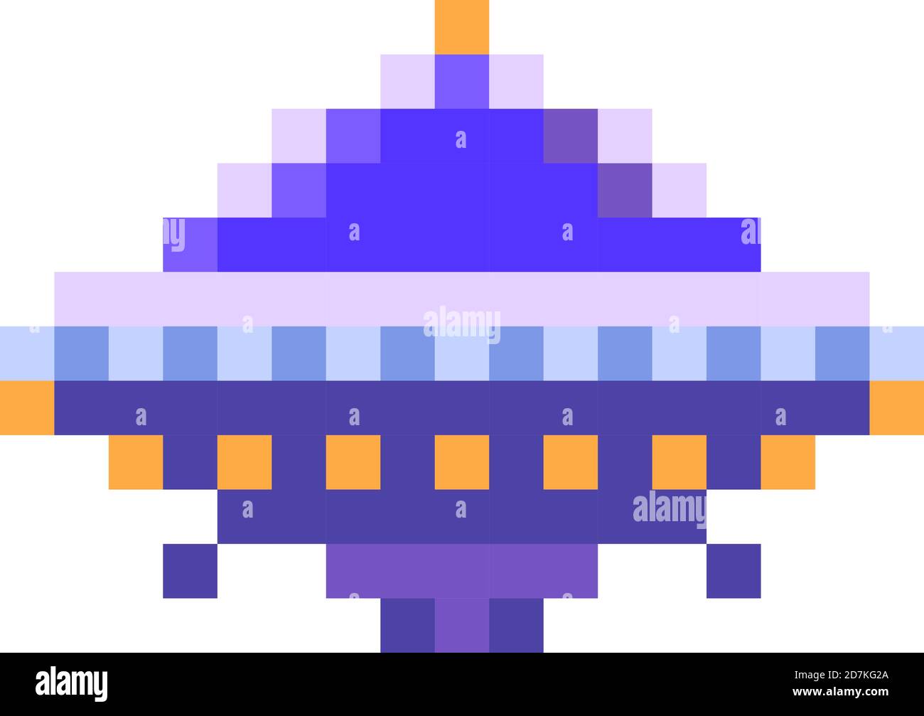 Cute lila Raum Eindringling UFO, Spiel Feind in Pixel Art-Stil auf weiß Stock Vektor