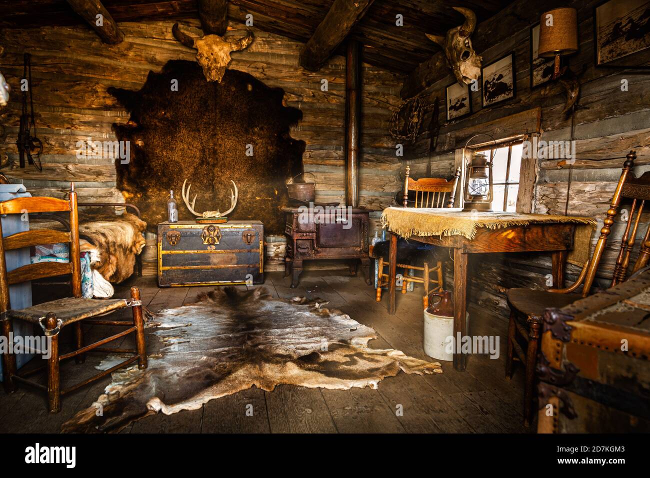 Vintage Wild West Hütte innen Stockfoto