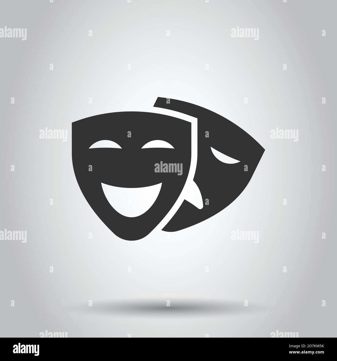 Theater-Maske-Symbol in flacher Form. Comedy und Tragik Vektorgrafiken auf weiß isoliertem Hintergrund. Lächeln Gesicht Geschäftskonzept. Stock Vektor