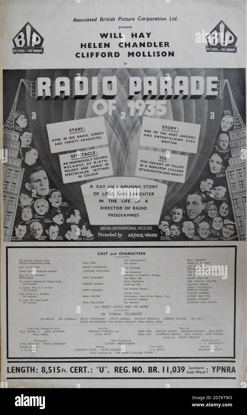 WILL HAY HELEN CHANDLER BILLY BENNETT NELLIE WALLACE TEDDY JOYCE und CLIFFORD MOLLISON in RADIO PARADE VON 1935 veröffentlicht 1934 Regisseur ARTHUR B. WOODS British International Pictures (BIP) / Wardour Films Stockfoto