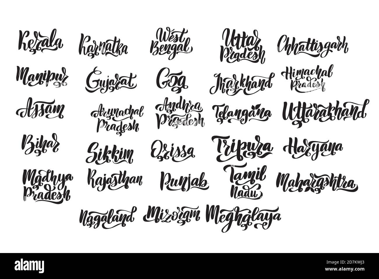 Staaten von Indien. Handgeschriebene Stock Lettering Set Tinte Typografie. Stock Vektor