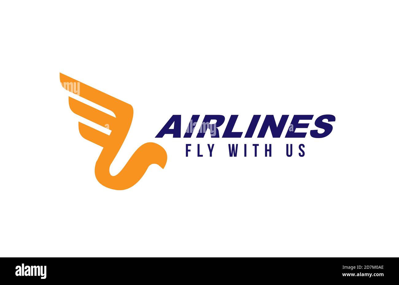 Logo für Fluggesellschaften oder Flugzeuge. Stilisierter Vogel mit Flügel  und Federn. Konzept des Fliegens oder der Geschwindigkeit. Blau und orange  Farbe Stockfotografie - Alamy