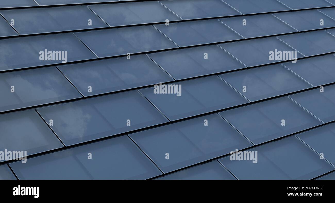 Tesla Solar Dach, Solar Schindel Fliesendach Material Stockfoto