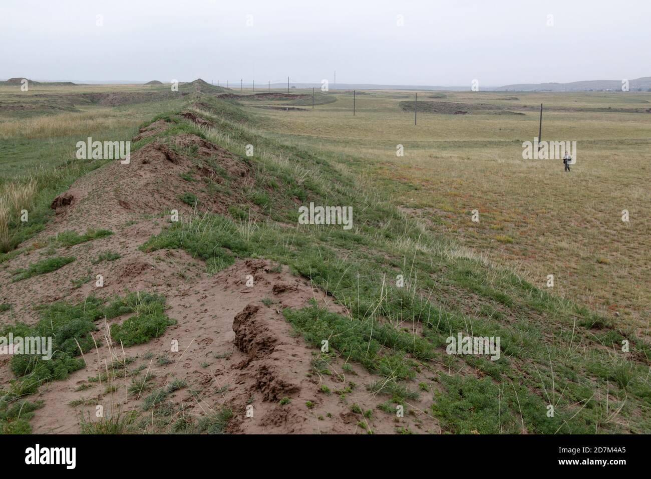 Erdbank, Überreste der Großen Mauer, östlich von Wuwei, Provinz Gansu, China 19 Aug 2011 Stockfoto