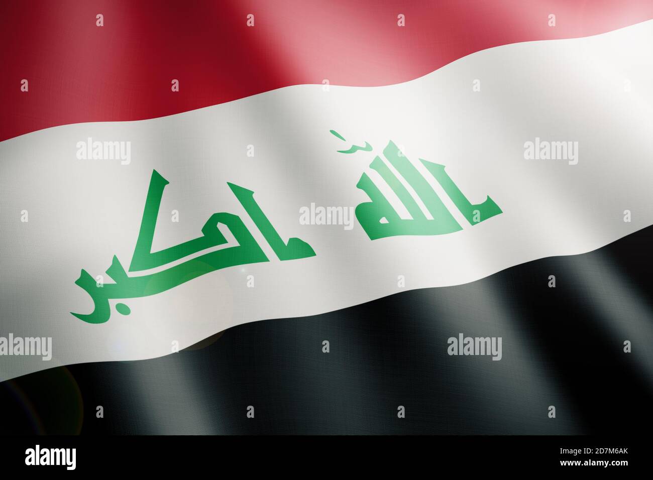 Flagge des irak winkt im Wind vor Weißer Hintergrund Stockfoto