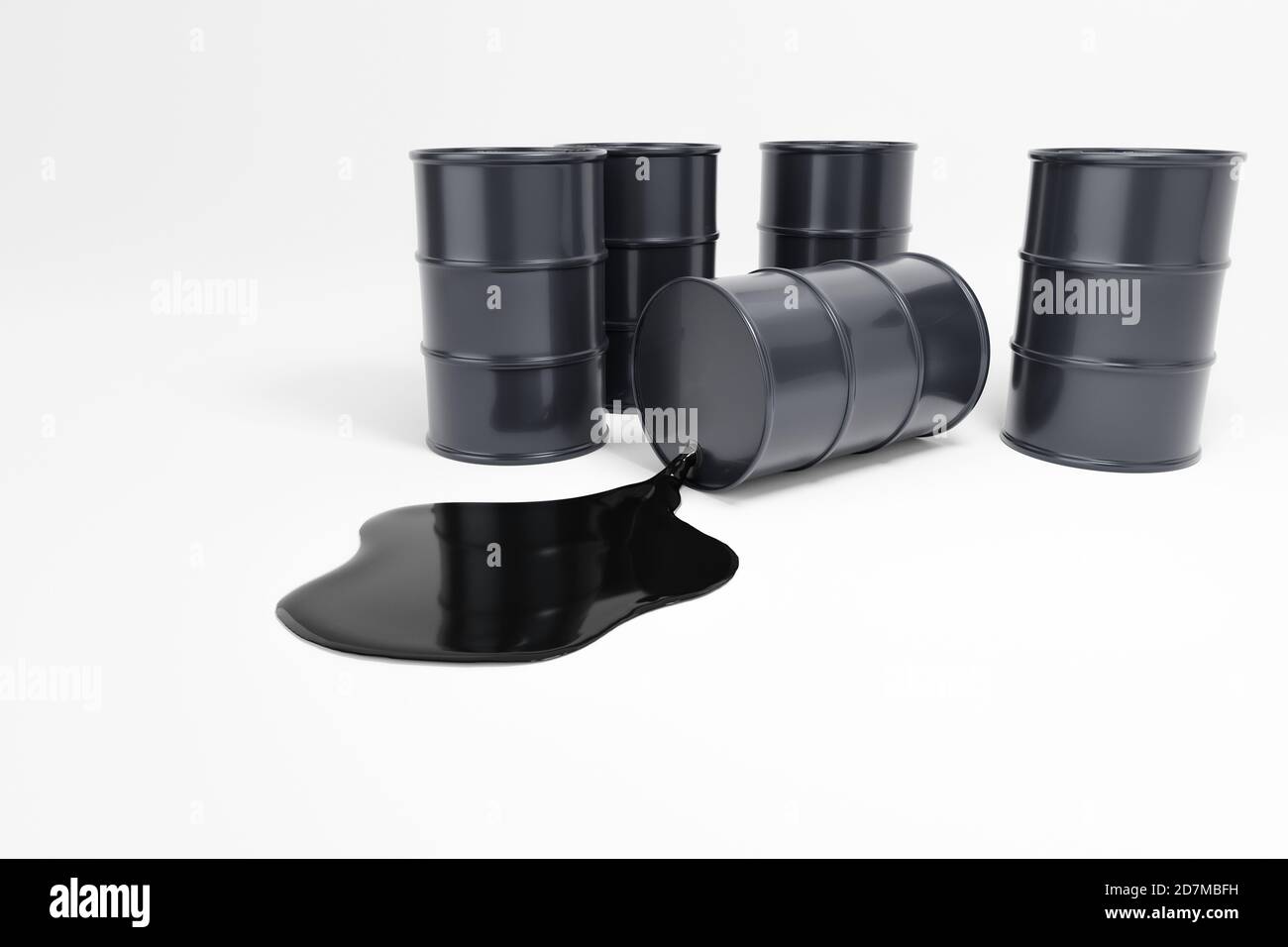 Die Größe der Ölfässer nimmt zu. Leiter aus schwarzen Fässern. Konzept erhöhen US-Ölpreise.3d-Illustration Stockfoto