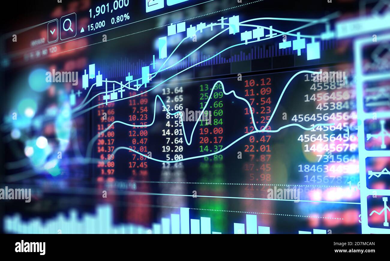 Analyse von Daten an der Börse: Die angezeigten Charts und Notierungen Stockfoto