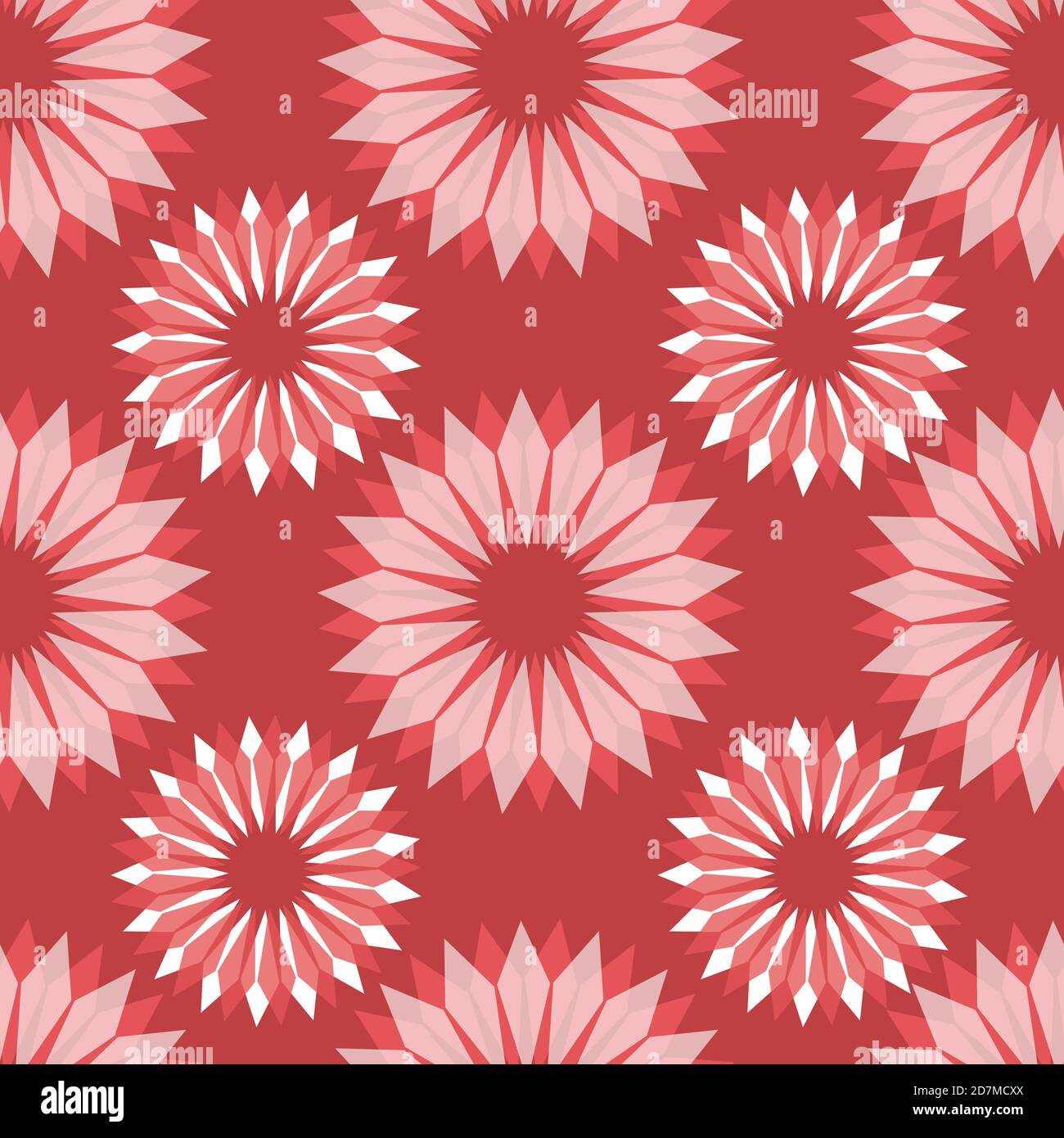 Radiales abstraktes florales nahtloses Vektor-Muster. Stilisierte Blumen rot weiß rosa wiederholenden Hintergrund. Retro Vintage Stil Design für Geschenkverpackung, Stoff Stock Vektor