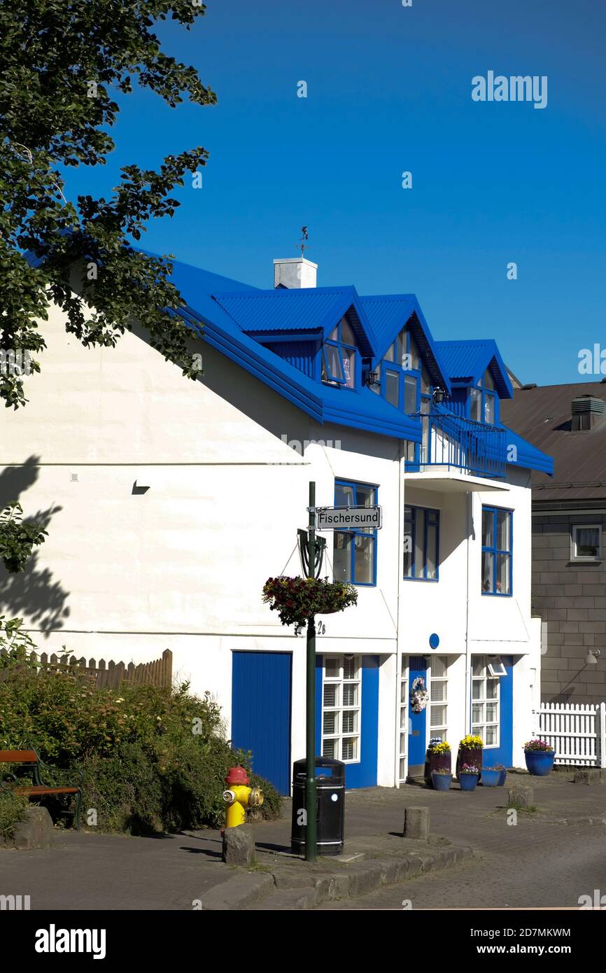 Blaues Haus in Reykjavik Stockfoto