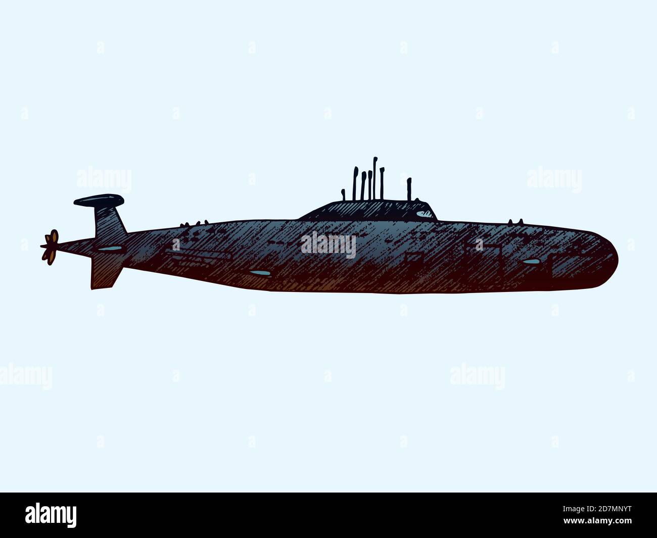 U-Boot, handgezeichnete Doodle-Skizze, isolierte Farbdarstellung