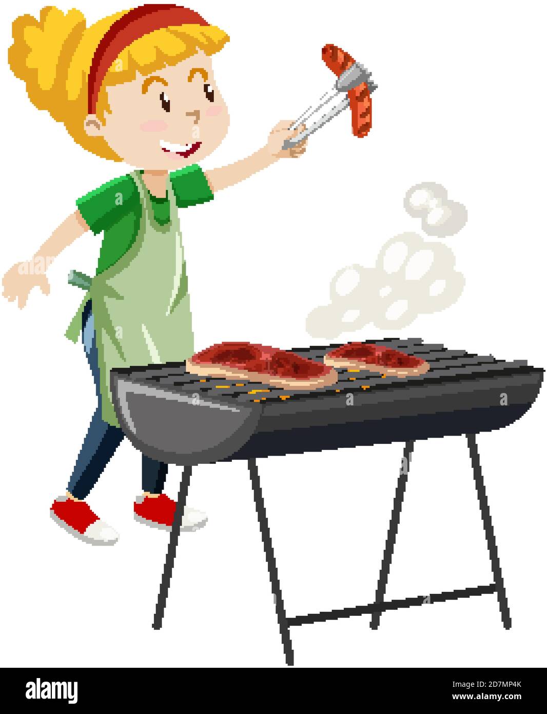 Mädchen Kochen Grill Steak Cartoon-Stil auf weißem Hintergrund isoliert  Abbildung Stock-Vektorgrafik - Alamy