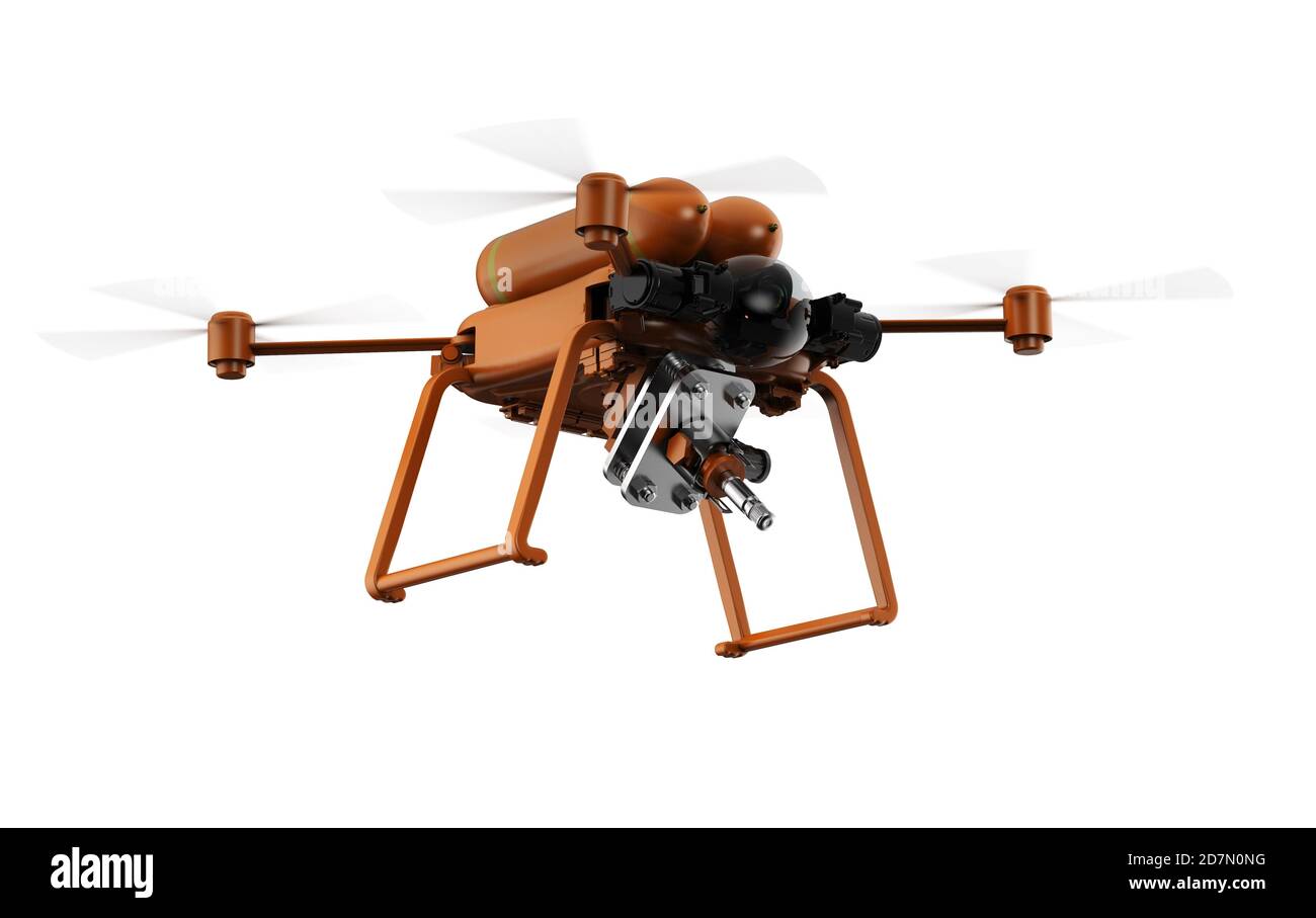 Landtechnik-Konzept mit 3d-Rendering Landwirtschaft Drohne fliegen isoliert Auf Weiß Stockfoto