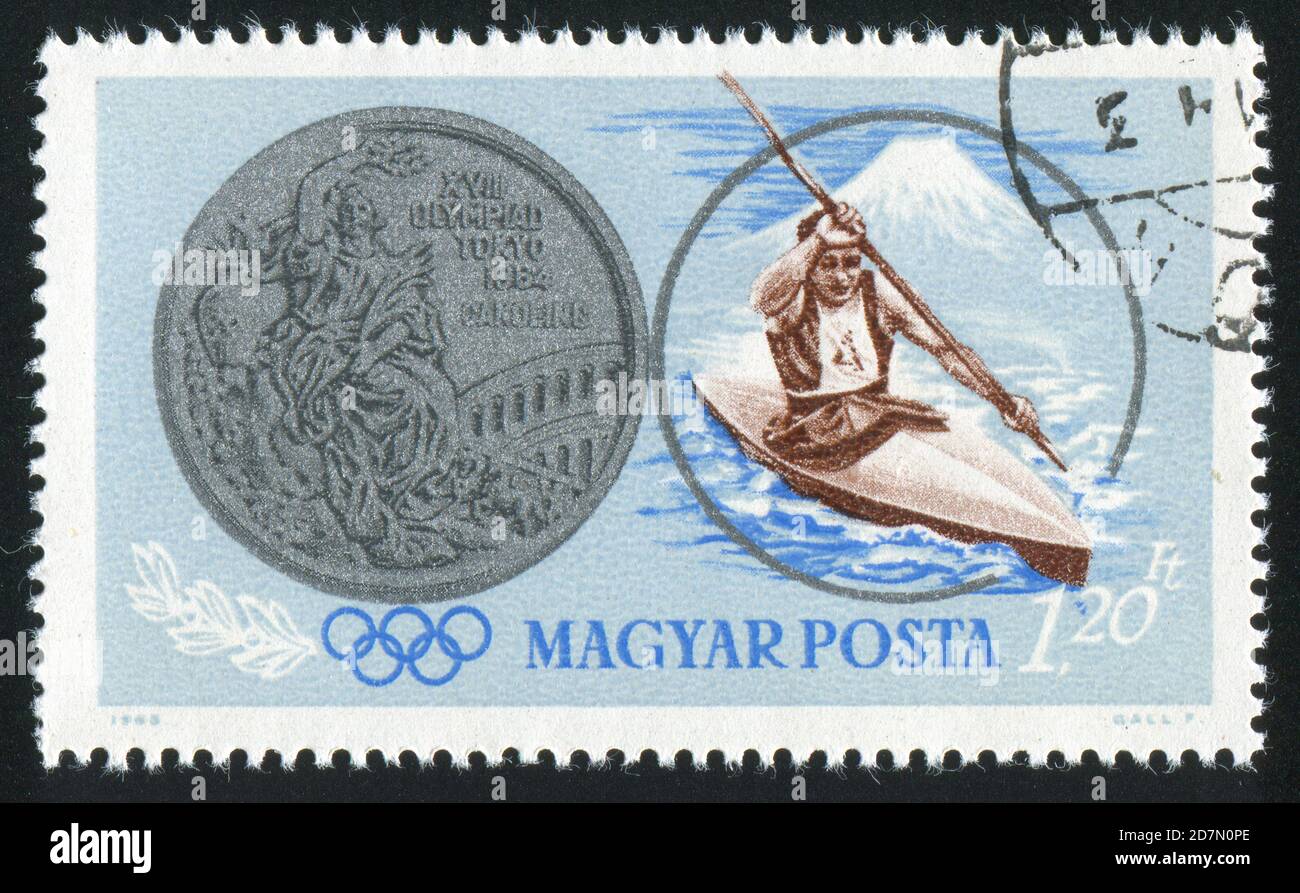 UNGARN - UM 1965: Briefmarke gedruckt von Ungarn, zeigt Rudersport, um 1965 Stockfoto