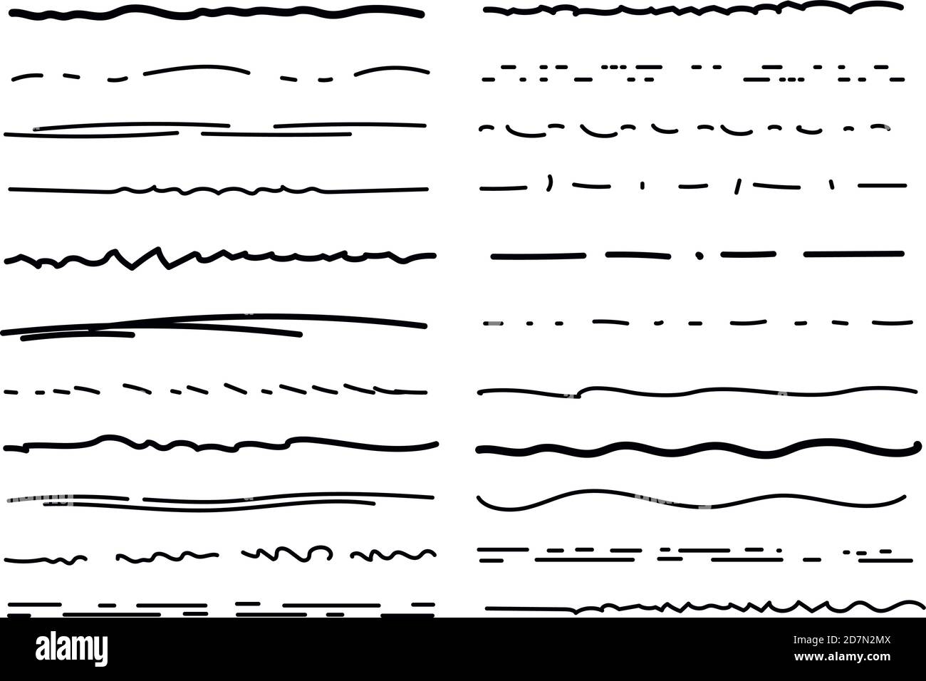 Handgezeichnete Unterstreichungen. Zeichnen von Pinsellinien, mit Bleistift strukturierte Striche. Kritzeln Doodle Ränder. Handgefertigtes Unterstreichung Vektor isoliertes Set. Unterstreichen malen Zeichnung, Stift Streifen gezeichnet Illustration Stock Vektor