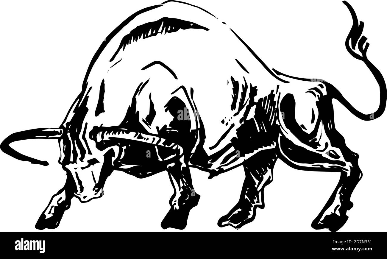 Chinesische Neujahrsvorlage 2021. Handgezeichnetes Schwarzer Stier- oder Ox-Sternzeichen auf weißem Hintergrund. Urlaubssymbol. Stock Vektor