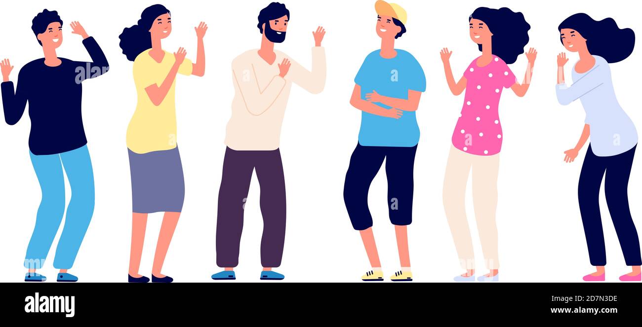 Lachende Menschen. Fröhliche Freunde machen sich über Witz zusammen lustig. Lächelnde junge Jungs. Positive Emotion und Freundschaft Vektor Konzept. Illustration Freude Freundschaft, Menschen posieren Lächeln Stock Vektor