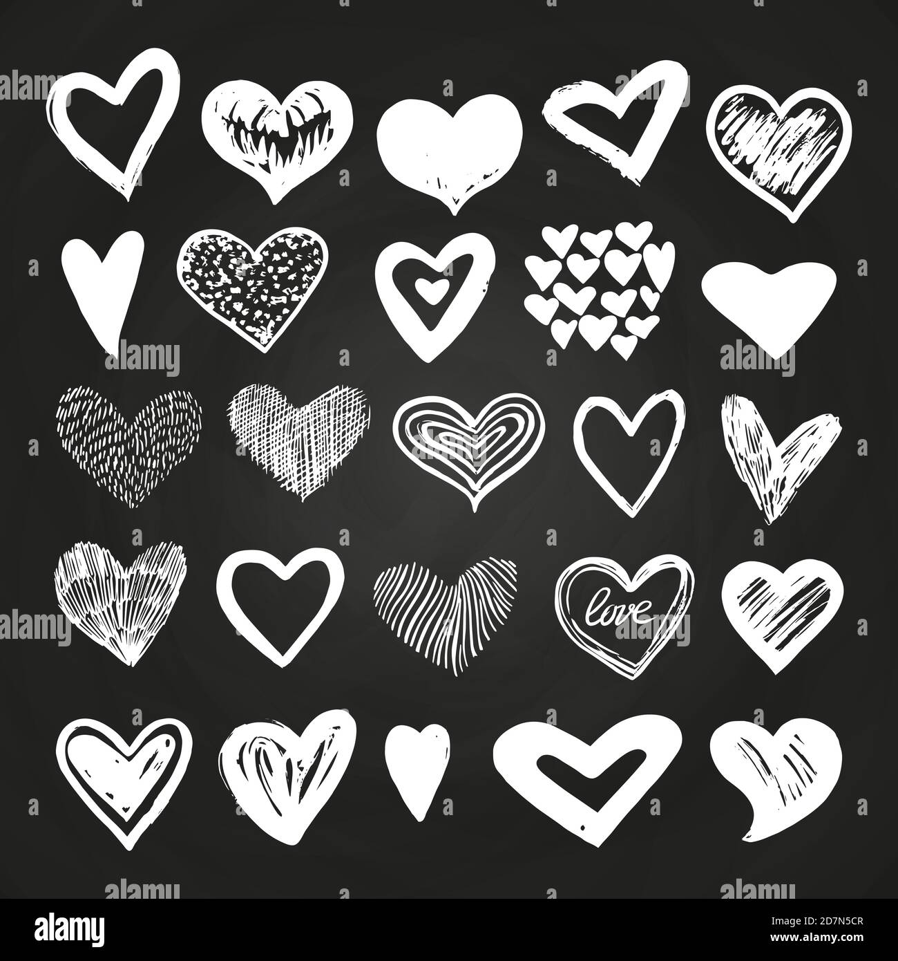 Skizze weißen Vektor Herzen auf Tafel gesetzt. Liebe Symbol Herz auf Tafel Zeichnung Illustration Stock Vektor