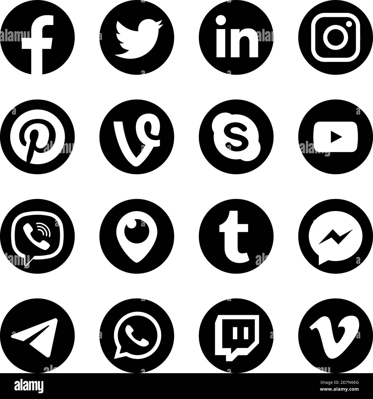 Symbole für soziale Medien. Beliebte Messenger Web Social Network Vektor Medien Tasten. Illustration der globalen monochromen Logo Messenger-Anwendung Stock Vektor