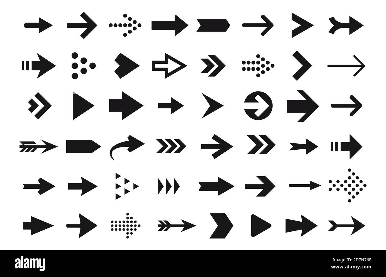 Pfeilsymbole, Vektorpfeilcursor isoliert auf weißem Hintergrund. Richtungspfeil nach rechts, Navigationsdarstellung für Zeiger Stock Vektor