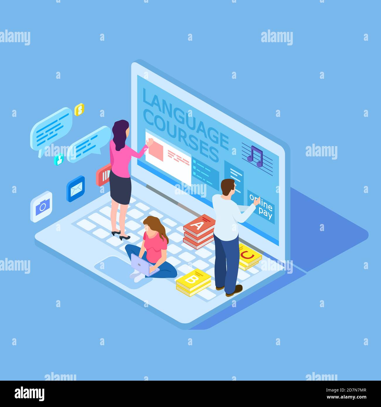 People Choice Sprachkurse - Online-Bildung isometrische Vektor-Konzept. Illustration von Bildung Sprachschule online Stock Vektor