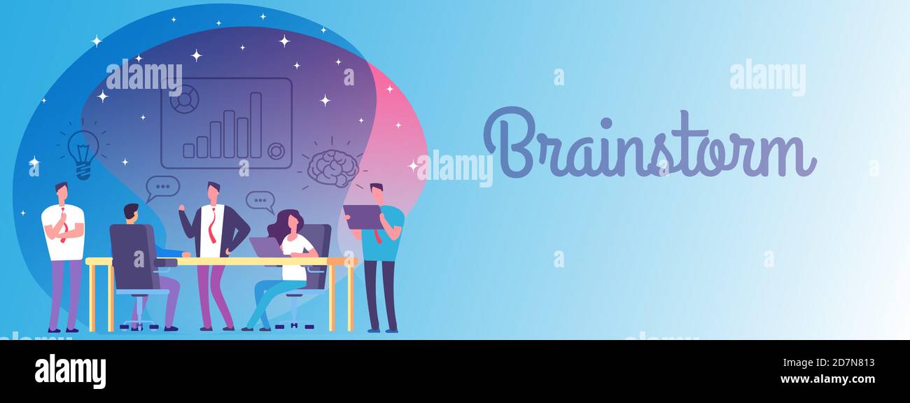 Brainstorming, Business-Team-Arbeit Vektor-Banner-Vorlage. Illustration des Geschäftsteams, Teamwork Meeting Firma Stock Vektor