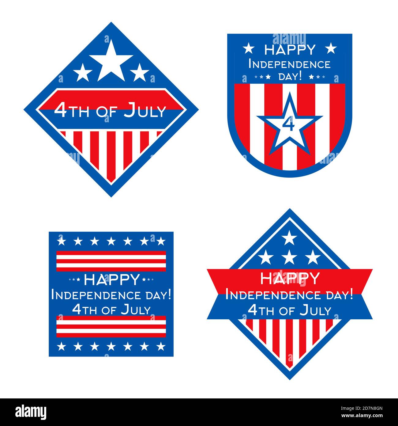 Die USA Independence Day Vektor Abzeichen oder Etiketten Design-Set. Amerikanischer Unabhängigkeitstag, 4. Jule Aufkleber Emblem Illustration Stock Vektor