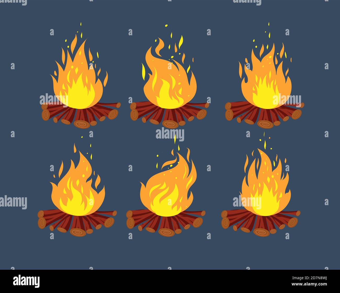 Camp Fire Animation Sprites. Cartoon Lagerfeuer Animation Frames Vektor-Set. Illustration von Feuer Animation, Flamme heiß Cartoon Stock Vektor