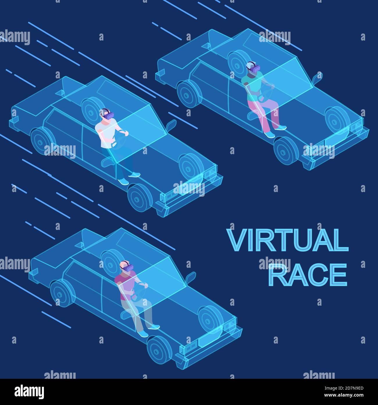 Vector Virtual Reality Race 3d isometrisches Konzept. Virtuelle Spiel Realität, Auto Rennen spielen Illustration Stock Vektor
