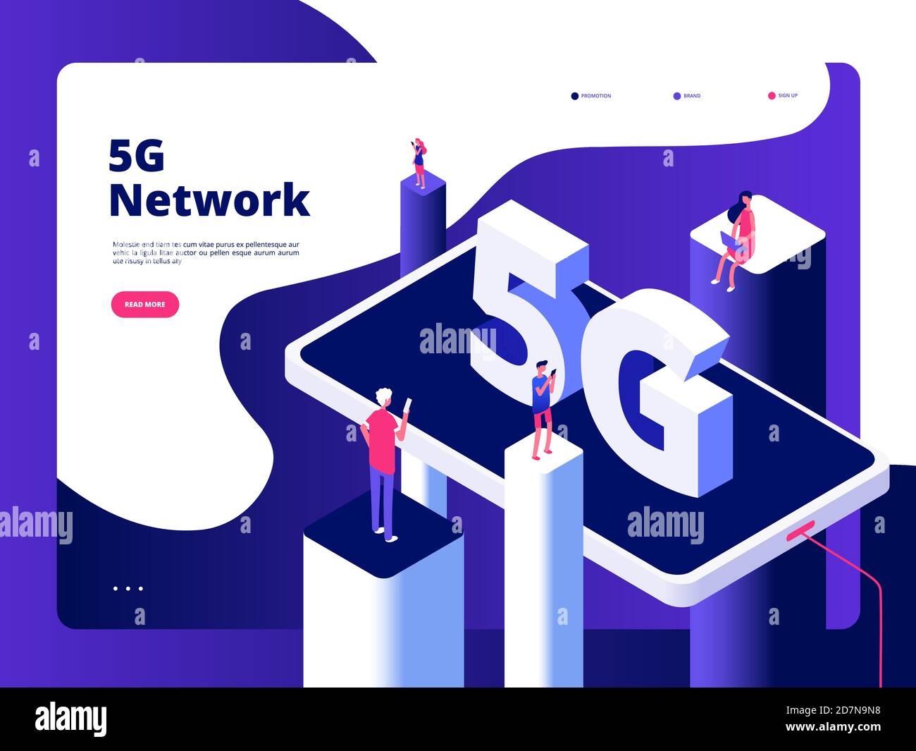 5g-Konzept. Smartphone Broadcaster 5g-Technologie Internet Breitband Fünfte Hotspots WiFi globales Netz Telekommunikation Vektor. 5g isometrische Telekommunikation, 5. Generation Internet Illustration Stock Vektor