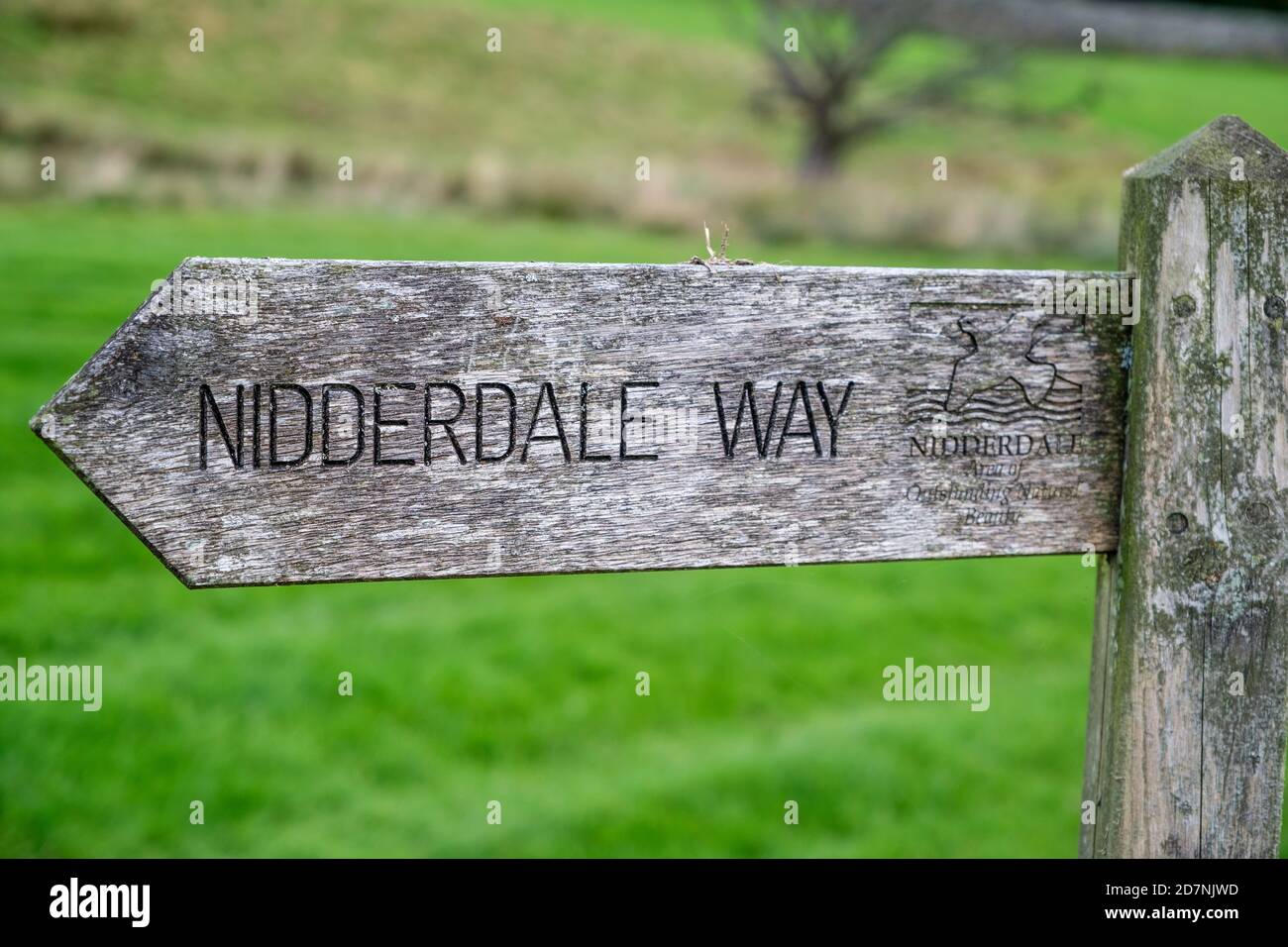 Nidderdale Way Sign, Lofthouse, North Yorkshire Dales, Großbritannien Stockfoto