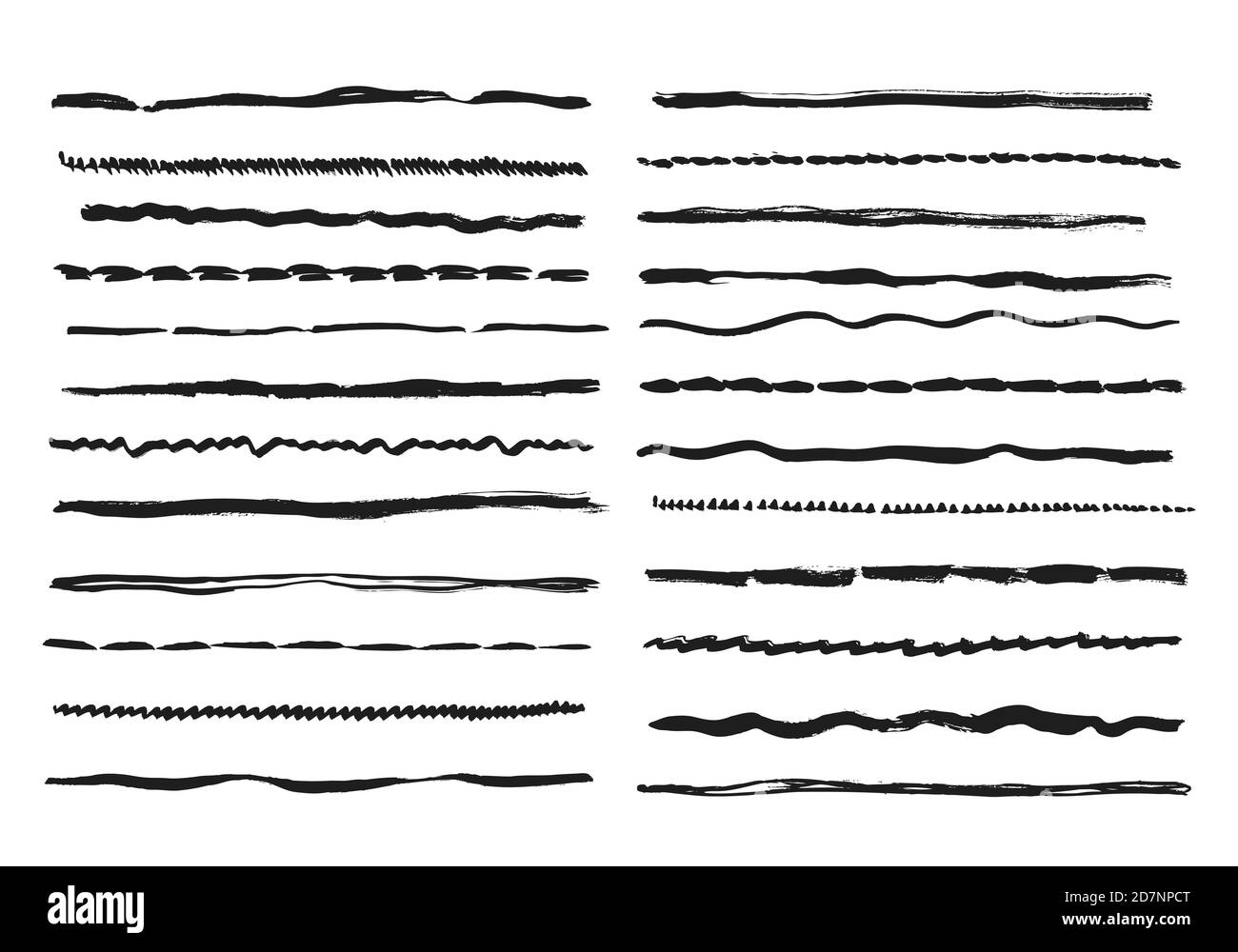 Skizzenlinien. Bleistift strukturierte Doodle Freihand Linie Striche Kreide Scribble schwarze Tinte Linie isoliert Vektor-Set. Illustration von Freihand Linienstreifen, Graphit Zeichnung Kreativität Stock Vektor