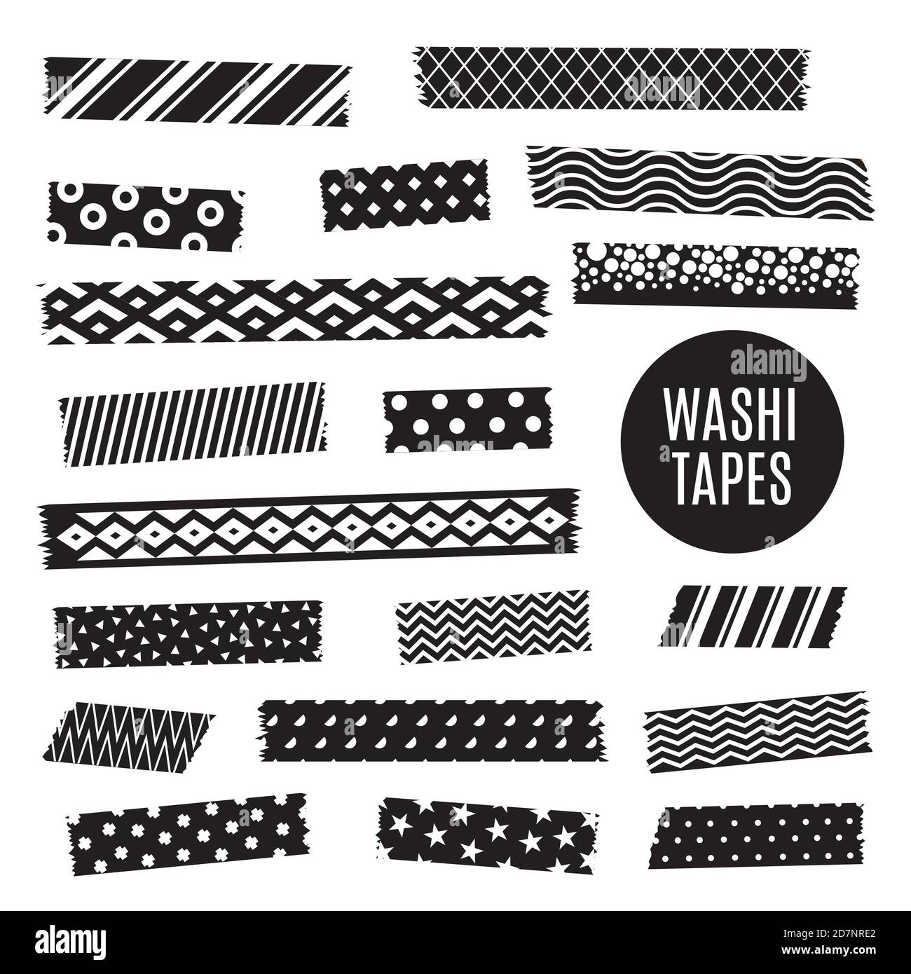 Schwarz und weiß washi Tape Strips, Vektor-Scrapbook-Elemente. Abbildung von washi Band monochrome Scrapbooking, gemusterte Aufkleber Stock Vektor