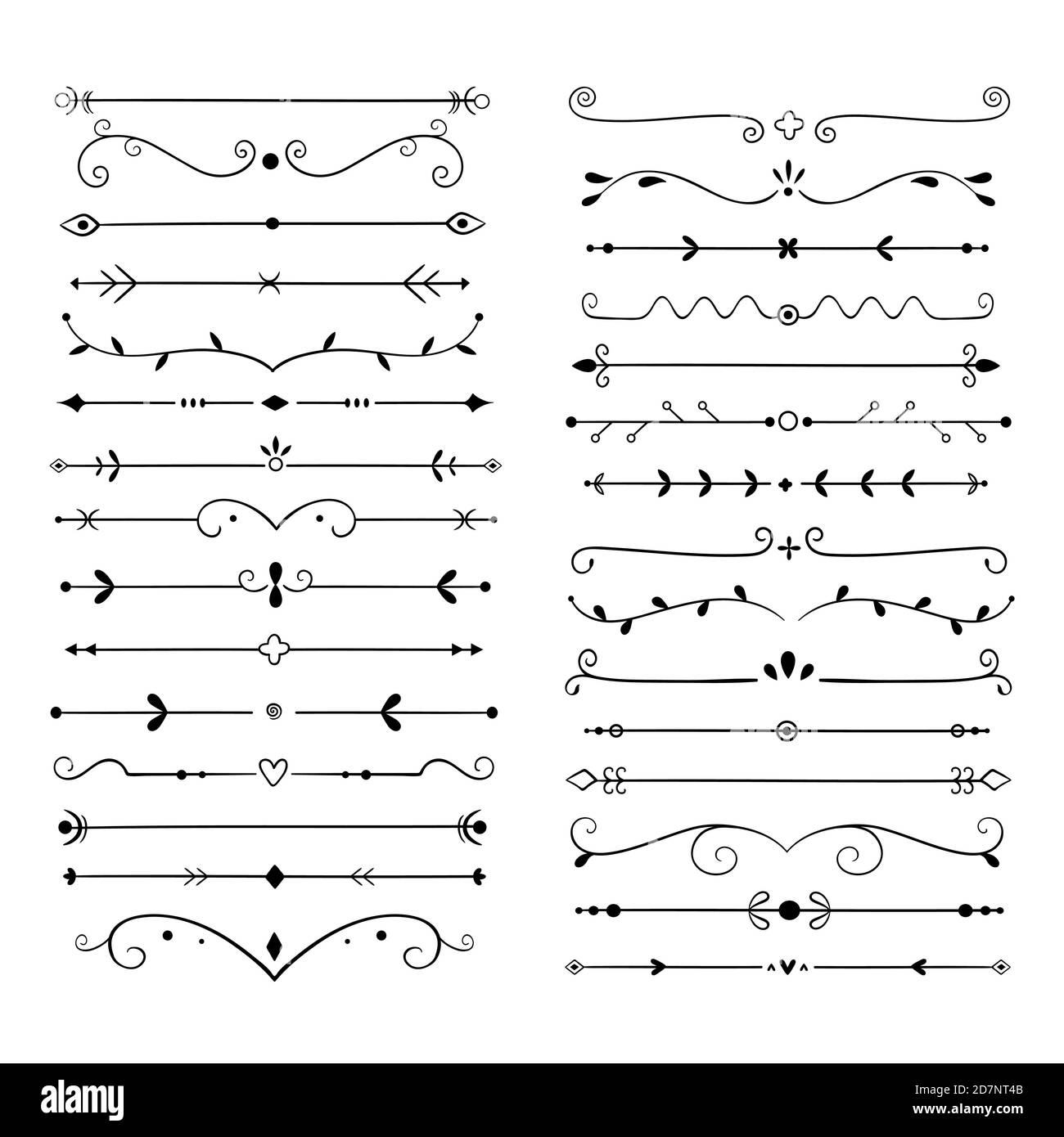 Trennwände zum Verzieren. Textzeile vintage Design Element, Hochzeit Dekoration Separatoren. Retro gezeichnetes Buch ornamental divider Vektor-Set. Illustration der Grenze Vintage Ornament Buch Stock Vektor