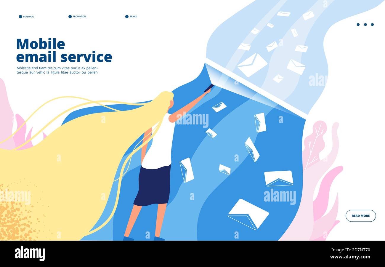 Mobiler E-Mail-Dienst. Telefon Newsletter Posteingang Überprüfung Spam Filterung Virenschutz Mailbox Marketing Mail Sicherheit Vektor Konzept. Schreiben Sie E-Mail-Spam, schützen Sie Mailbox vor Spam Illustration Stock Vektor