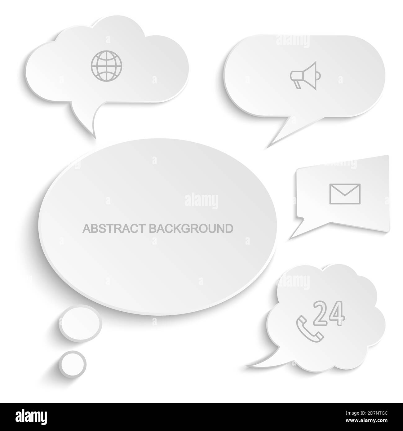 Vektorgrafik für Sprechblasen aus Papier. Weiße Kommunikationsblasen mit Zeilensymbolen. Sprechblase Unterhaltung und Kommunikation Illustration Stock Vektor