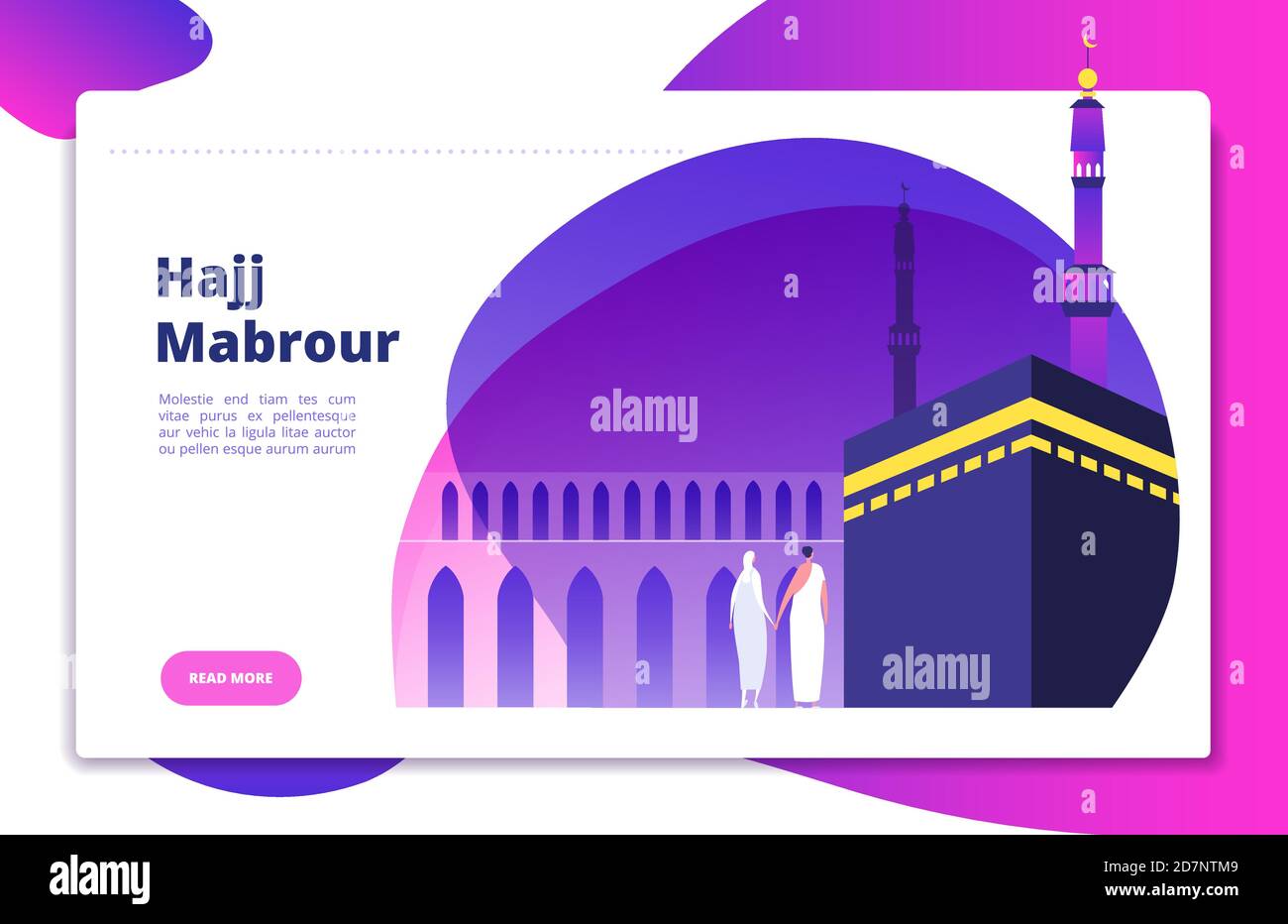 Hadsch-Konzept. Umrah hajj beten saudi Menschen beten mabrour muslime reisen makkah haram modernen flachen Vektor Website Design. Illustration von Mekka für Wallfahrt, haj muslim Stock Vektor
