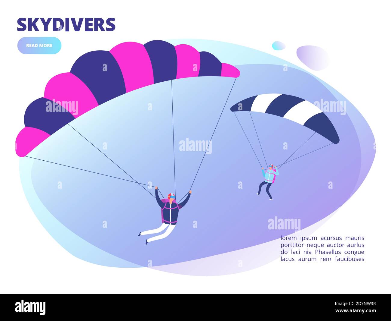 Cartoon skydivers Vektor Hintergrund Webseite. Skydiving Illustration. Extreme Fallschirmspringen, Aktivität Fallschirmspringer in der Luft Stock Vektor
