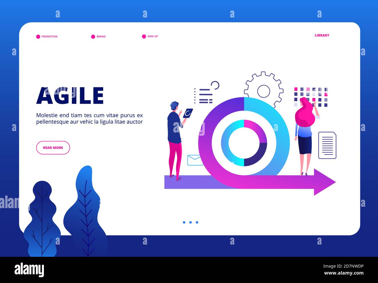 Agiles Konzept. Vector agile Management Landing Page. Geschäftstreffen, Planungsdarstellung. Agile Teamarbeit Methode, Entwicklung schematisch Stock Vektor
