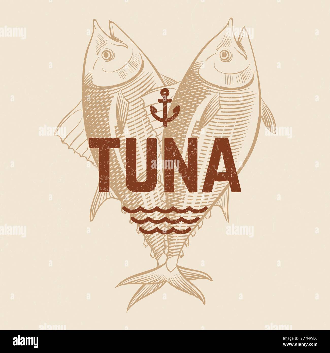 Seafood Restaurant oder Café Vektor-Banner-Vorlage mit handgezeichneten Gravur Thunfisch. Vintage Thunfisch Hintergrund. Abbildung des Thunfischs, Skizzengravur Emblem Stock Vektor
