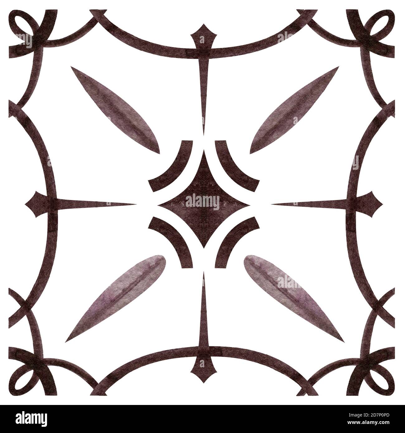 Monochrome Ornament quadratische Fliese handgezeichnete Illustration. Stockfoto