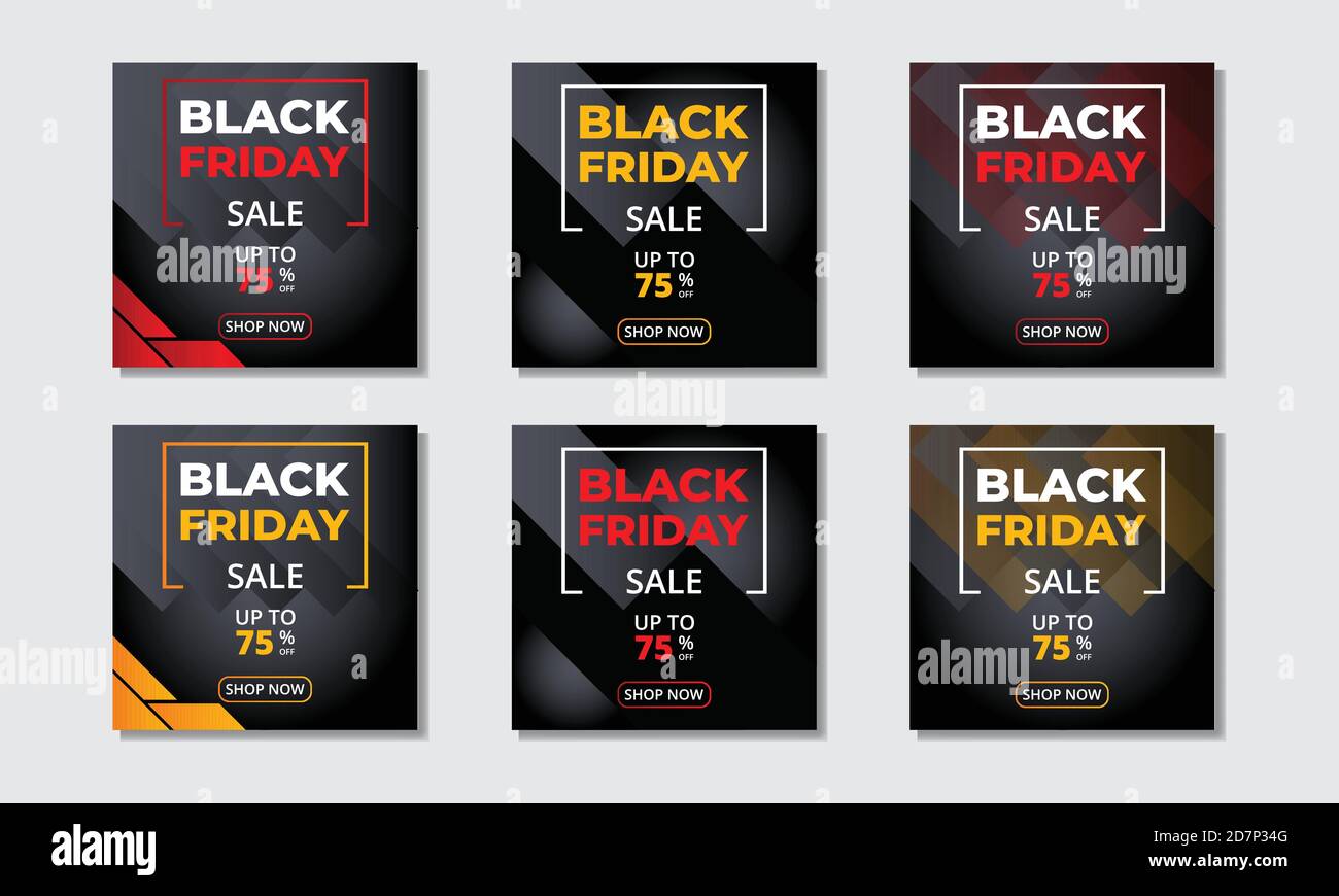 Black Friday Verkauf Banner Set von Social Media Post mit einzigartigen Formen. Stock Vektor