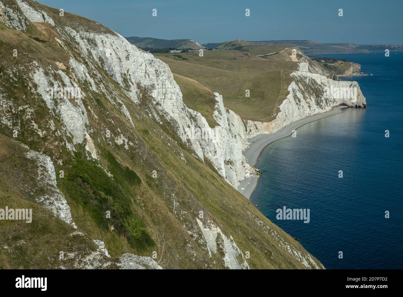 Weiße Kreidefelsen, von White Nothe nach Osten in Richtung Swyre Head und Durdle Door, Dorset. Stockfoto